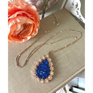 Bright blue glitter teardrop necklace